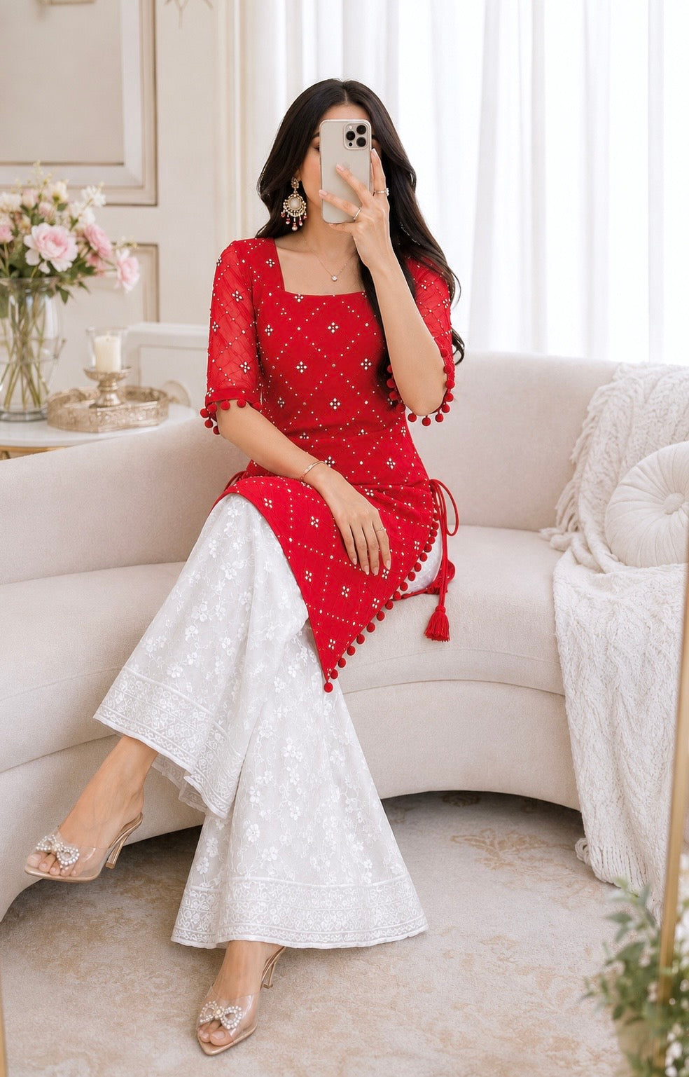 Jaaz Red Embroidered Gulnaz Kurta