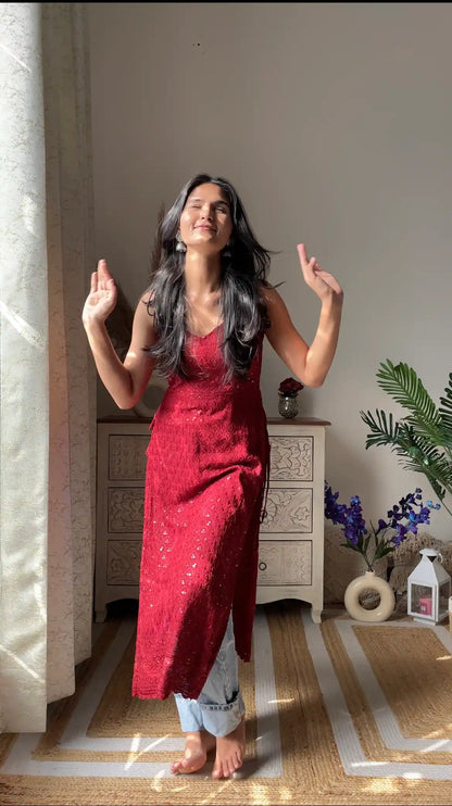 Swati's Scarlet Maroon Sequence Gulnaz Kurta