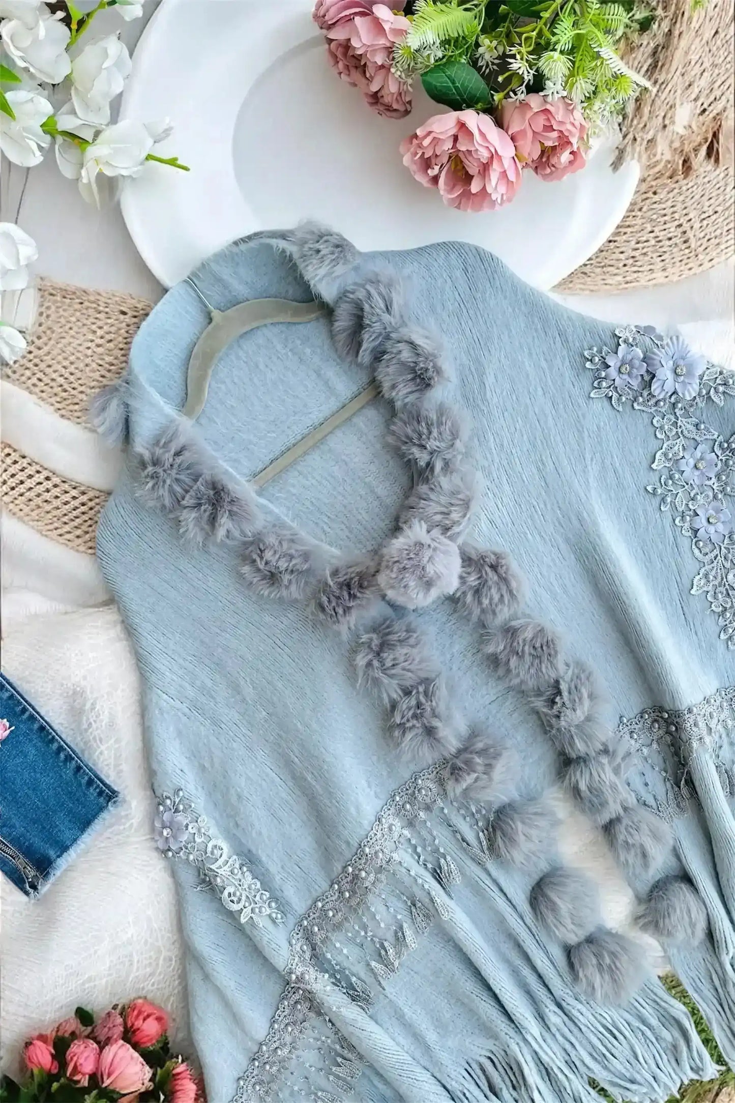 Soft Grey Fur Winter Cape
