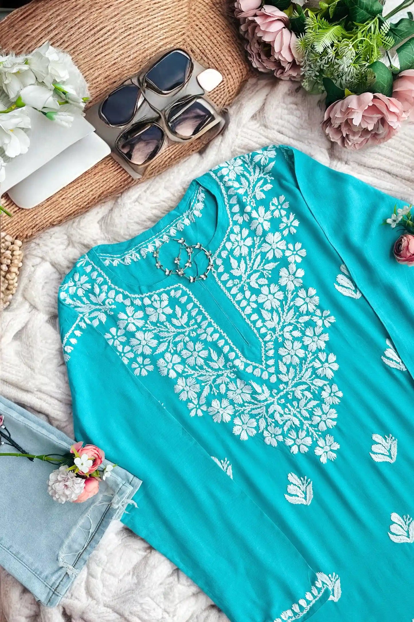 Blush Turquoise Gulzar Chikan Kurta