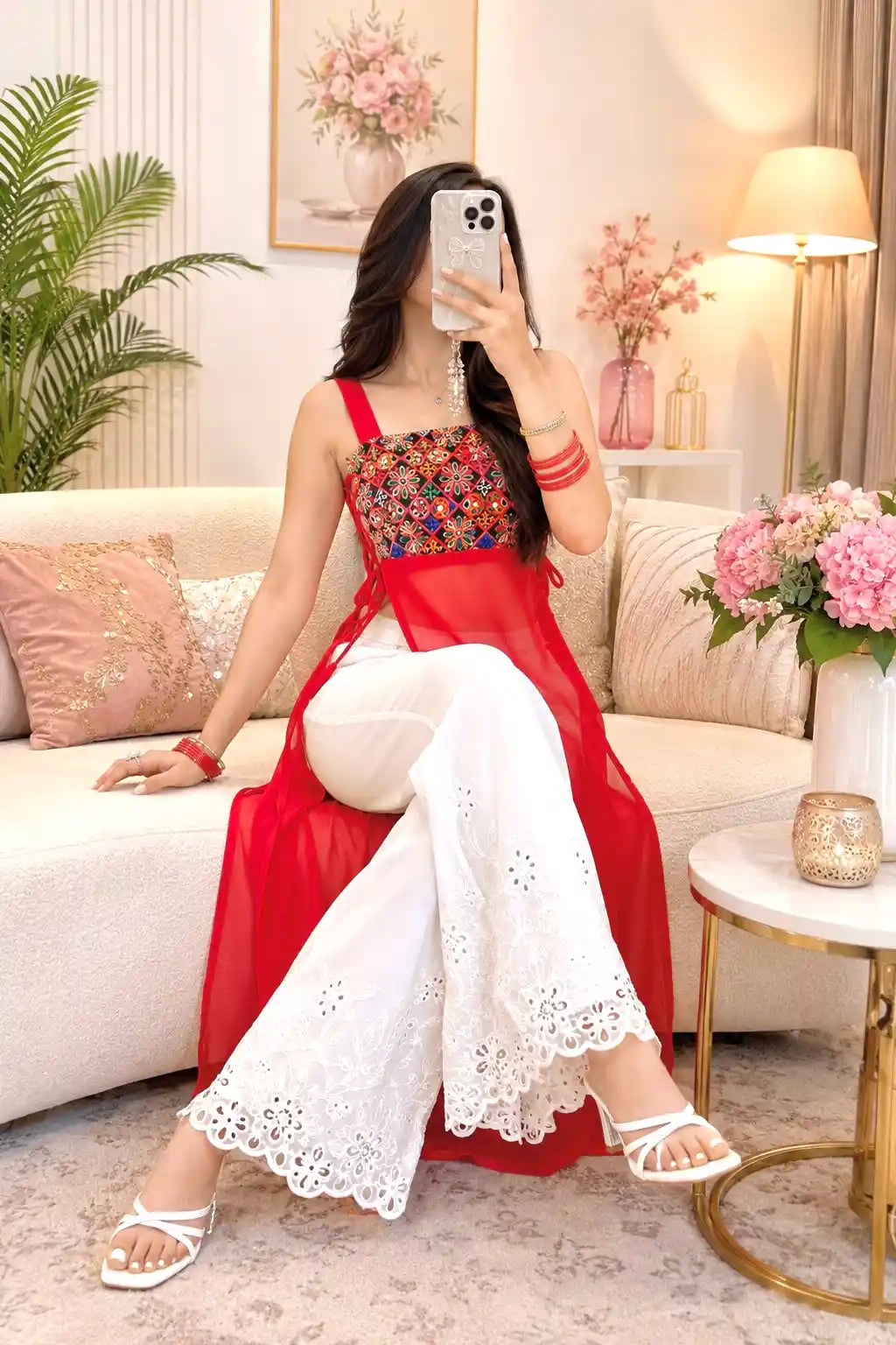 Hot Red Dori Gamti Gulnaz Kurta