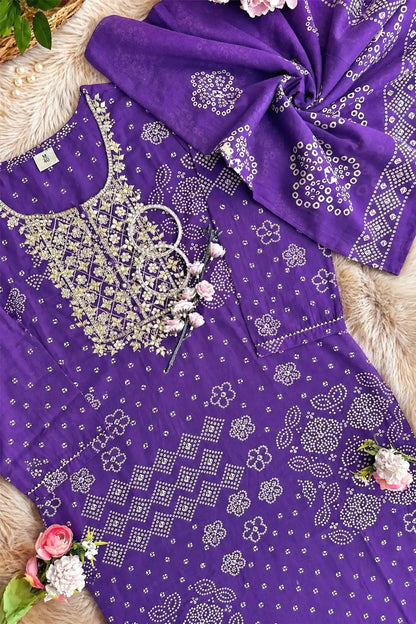 Meher’s Royal Purple Bandhej Suit