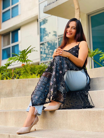 Chic Black Embroidered Mirror Kurta