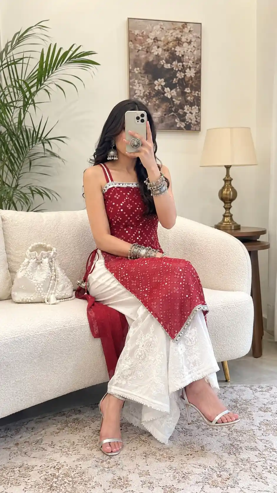 Swati's Scarlet Maroon Mirror Gulnaz Kurta