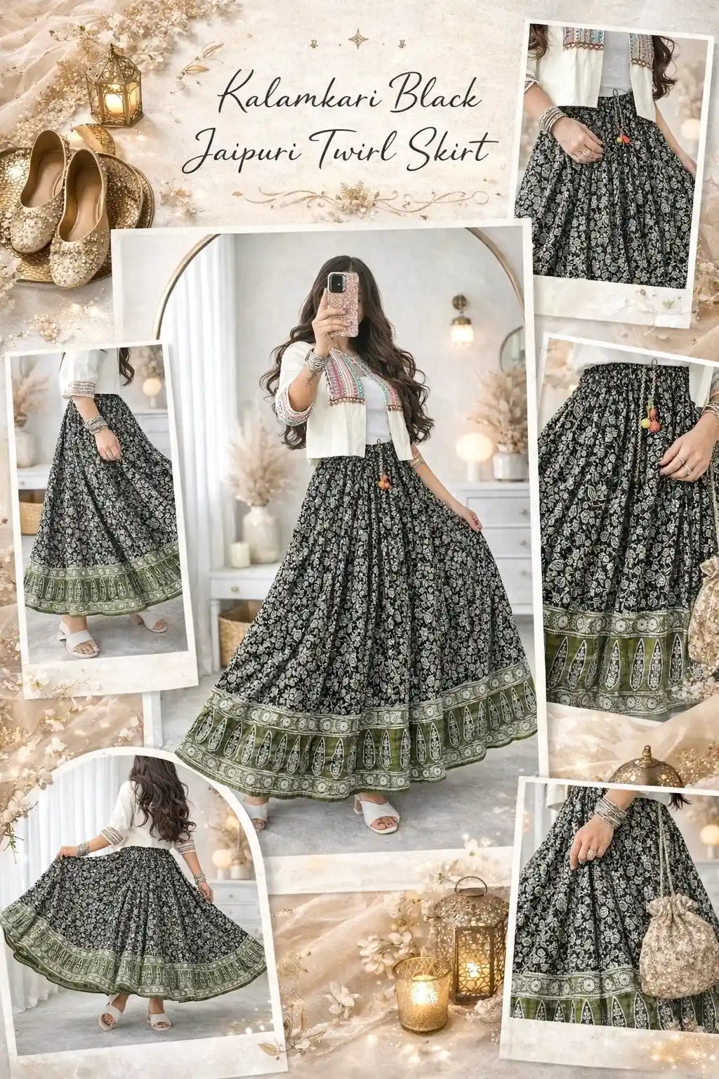 Kalamkari Black Jaipuri Twirl Skirt