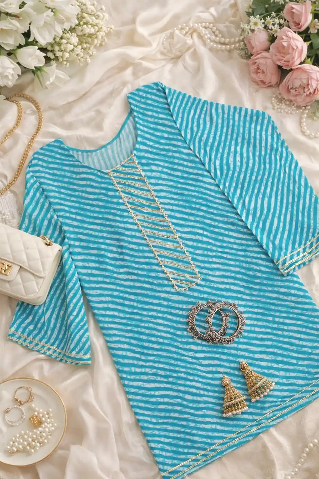 Green Lehriya Jaipuri Short Kurta