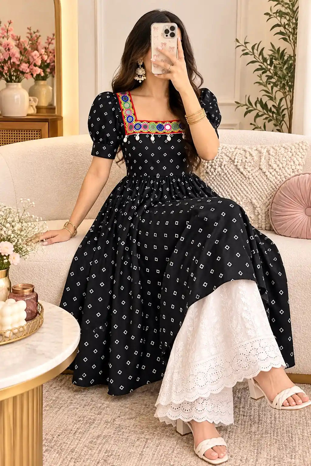Black Bandhej Embroidered Gulnaz Kurta