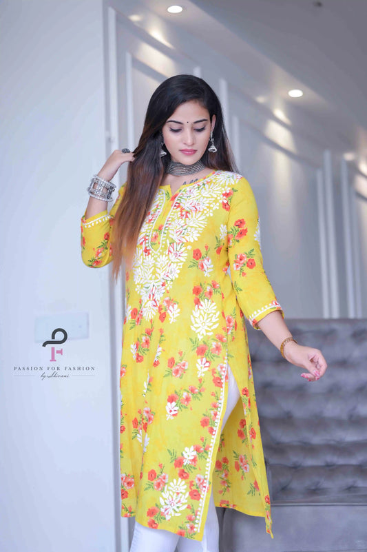 Blush Yellow Mulmul Chikan Kurta