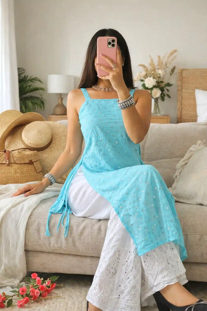 Soft Blue Mirror Blush Gulnaz Kurta