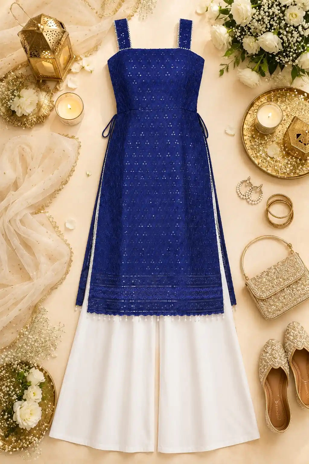 Daisy Blue Sequence Dori Gulnaz Kurta