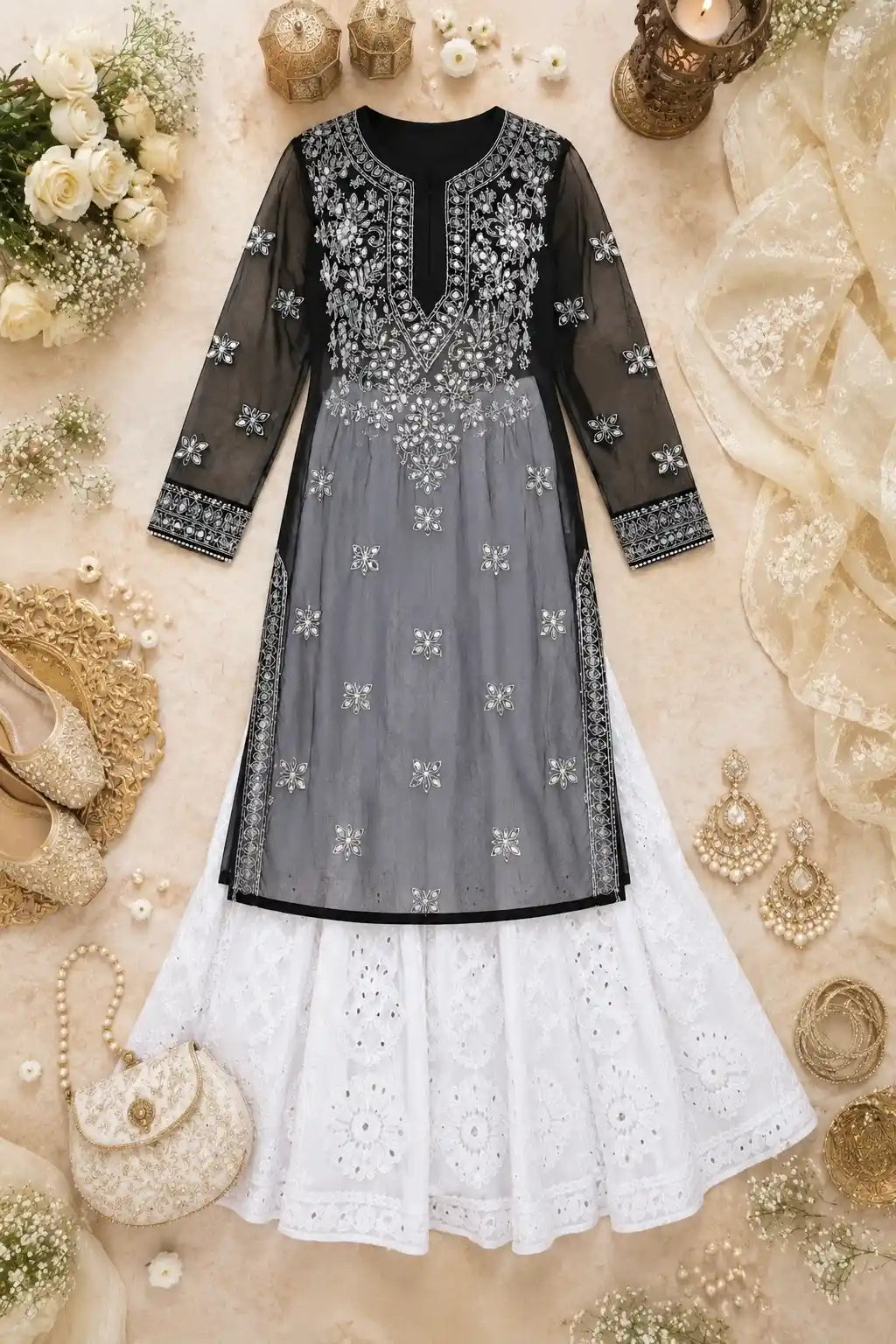 Classic Black Rooh Chikan Kurta