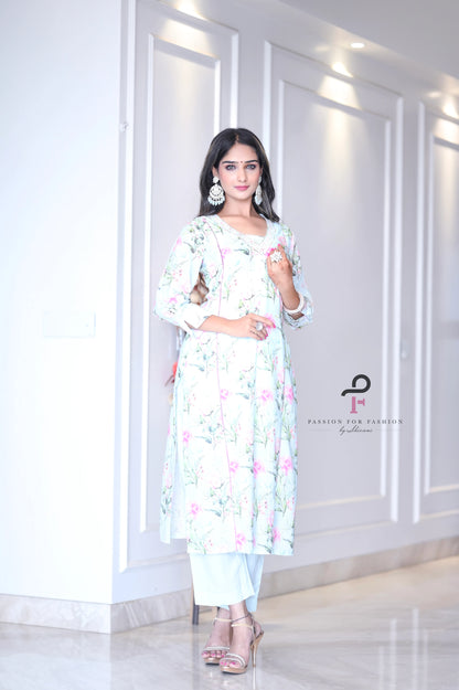 Blush Blue Floral Meher Suit Set