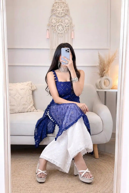 Shimmer Blue Embroidered Gulnaz Kurta