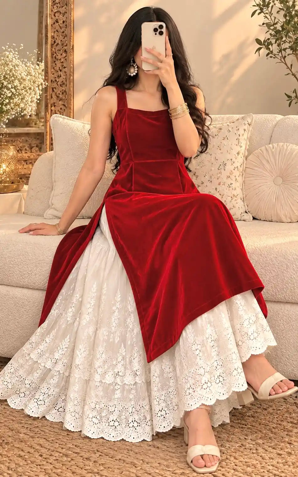 Charm Red Velvet Gulnaz Kurta