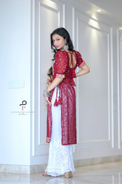 Scarlet Maroon Embroidered Gulnaz Kurta
