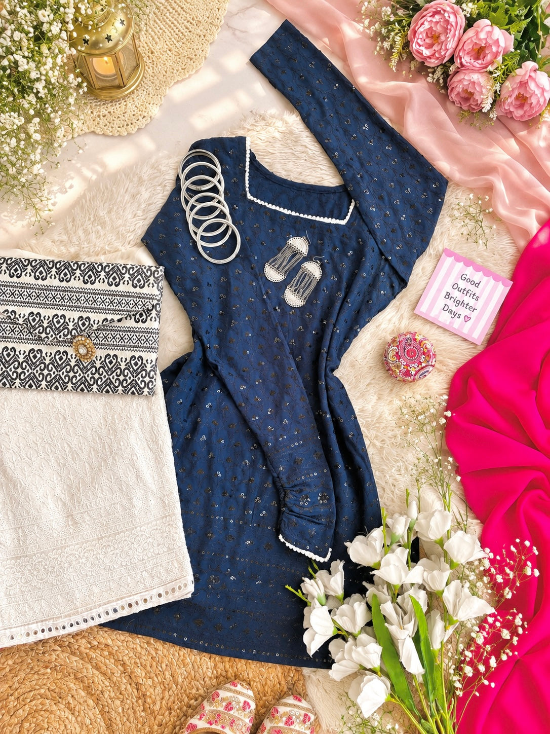 Gulnaz Blue Sequin Embroidered Kurta