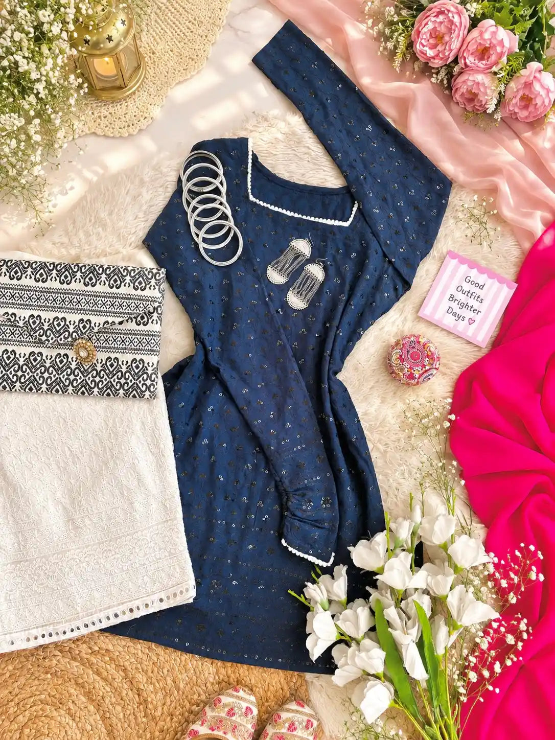 Gulnaz Blue Sequin Embroidered Kurta