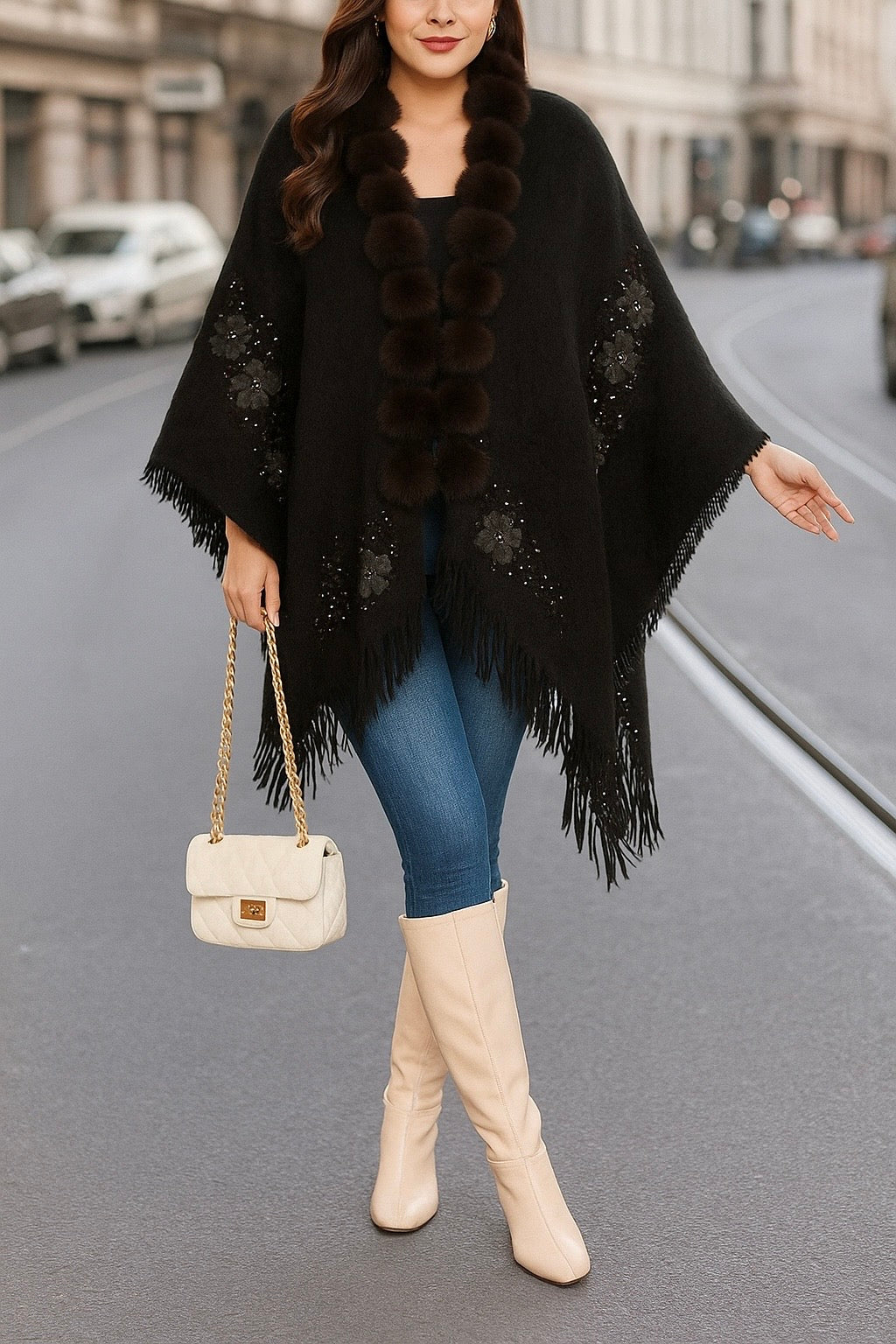 Soft Black Fur Winter Cape