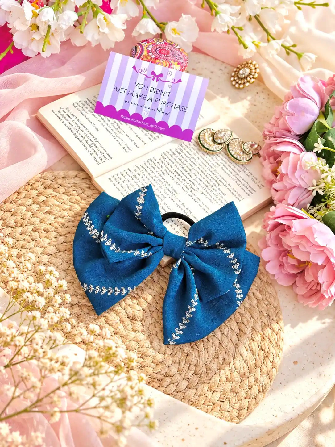 Embroidered Blue Bow Tie