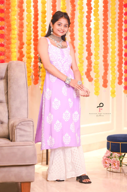 Blush Lilac Aliya Chikan Kurta