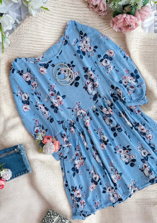 Asul Blue Floral Daisy Peplum Top - Passion for Fashion by Shivani