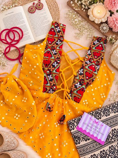 Yellow Mirror Back Tie Gulnaz Kurta