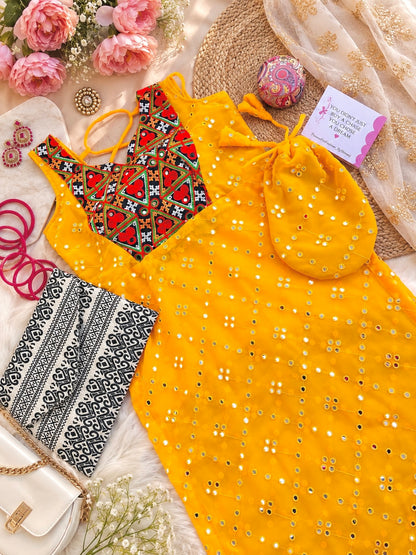 Yellow Mirror Back Tie Gulnaz Kurta