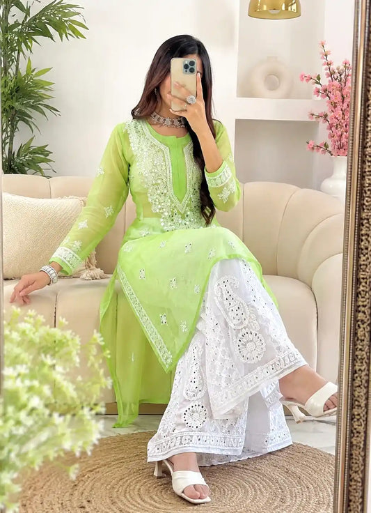 Blush Green Rooh Chikan Kurta