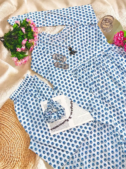 Meher Blue Floral Mulmul Suit Set