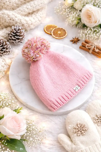 Pink Handcrafted Knitted Wool Cap