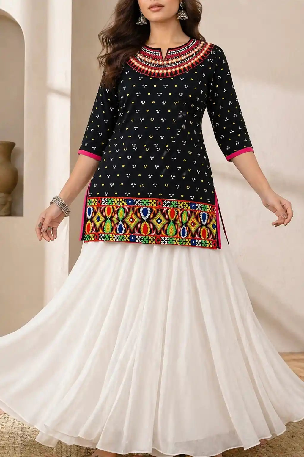 Black Bandhej Gamti Kurta