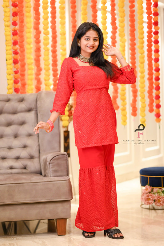 Sparkle Red Gulnaz Sharara Set