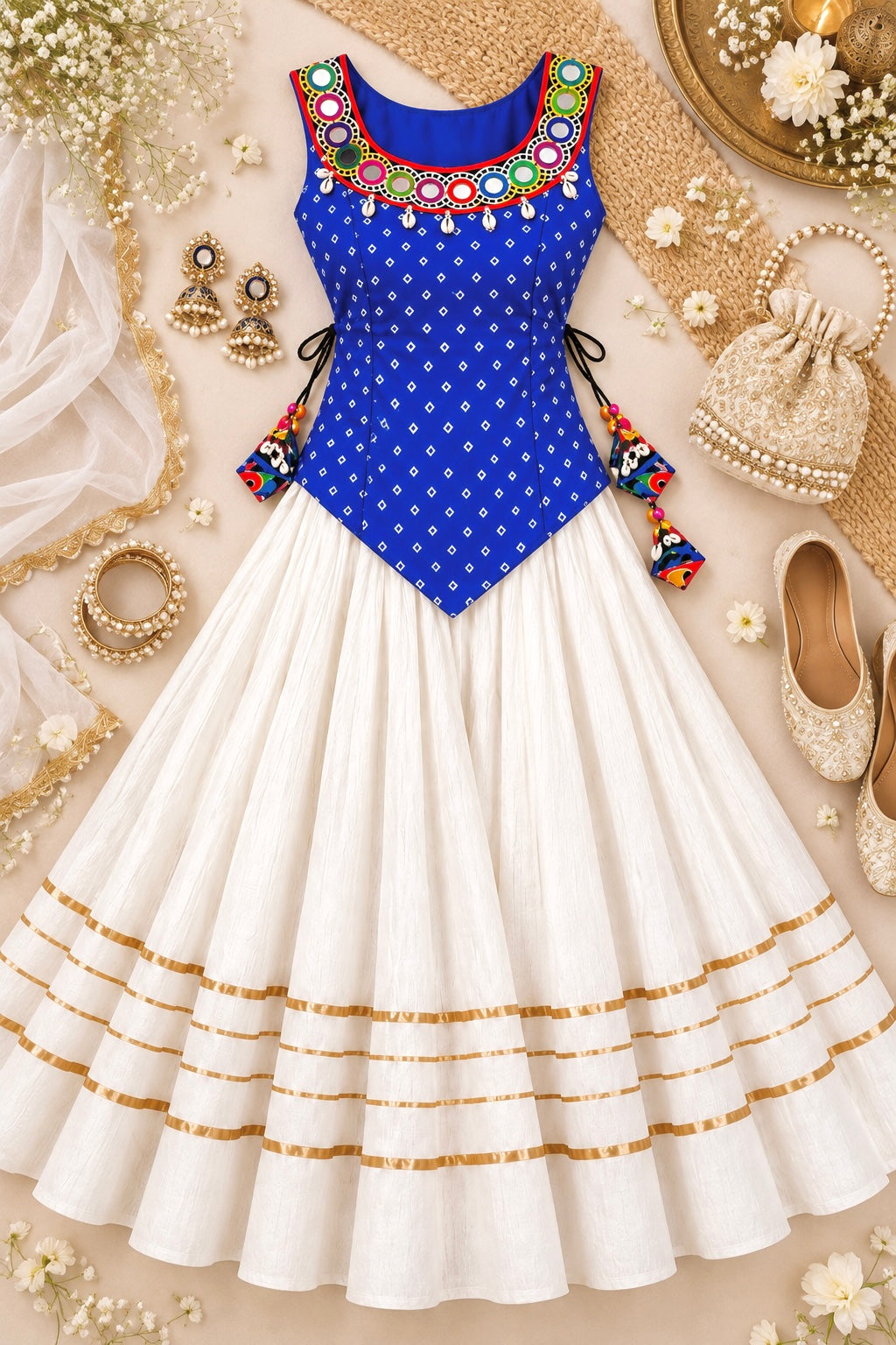 Royal Blue Bandhej Embroidered Top