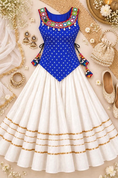 Royal Blue Bandhej Embroidered Top