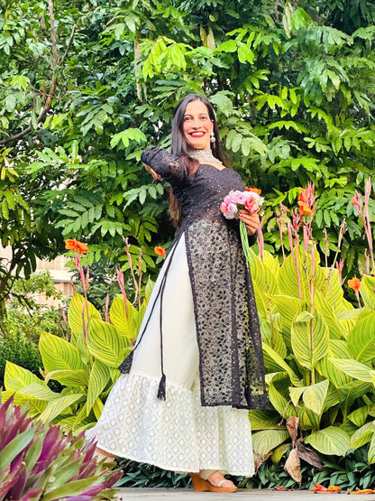 Smoky Black Leaf Gulnaz Kurta