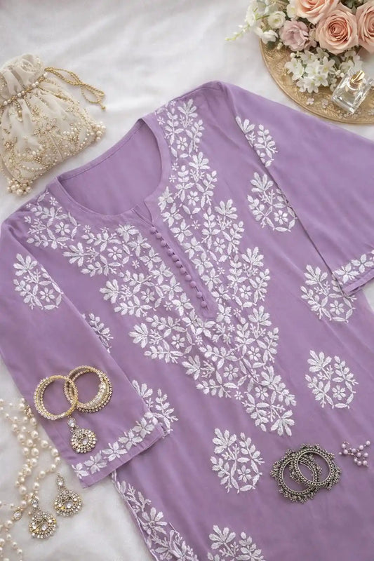 Blush Lilac Gulzar Chikan Kurta