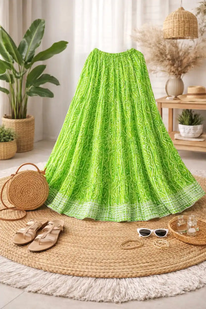 Green Bandhej Jaipuri Twirl Skirt