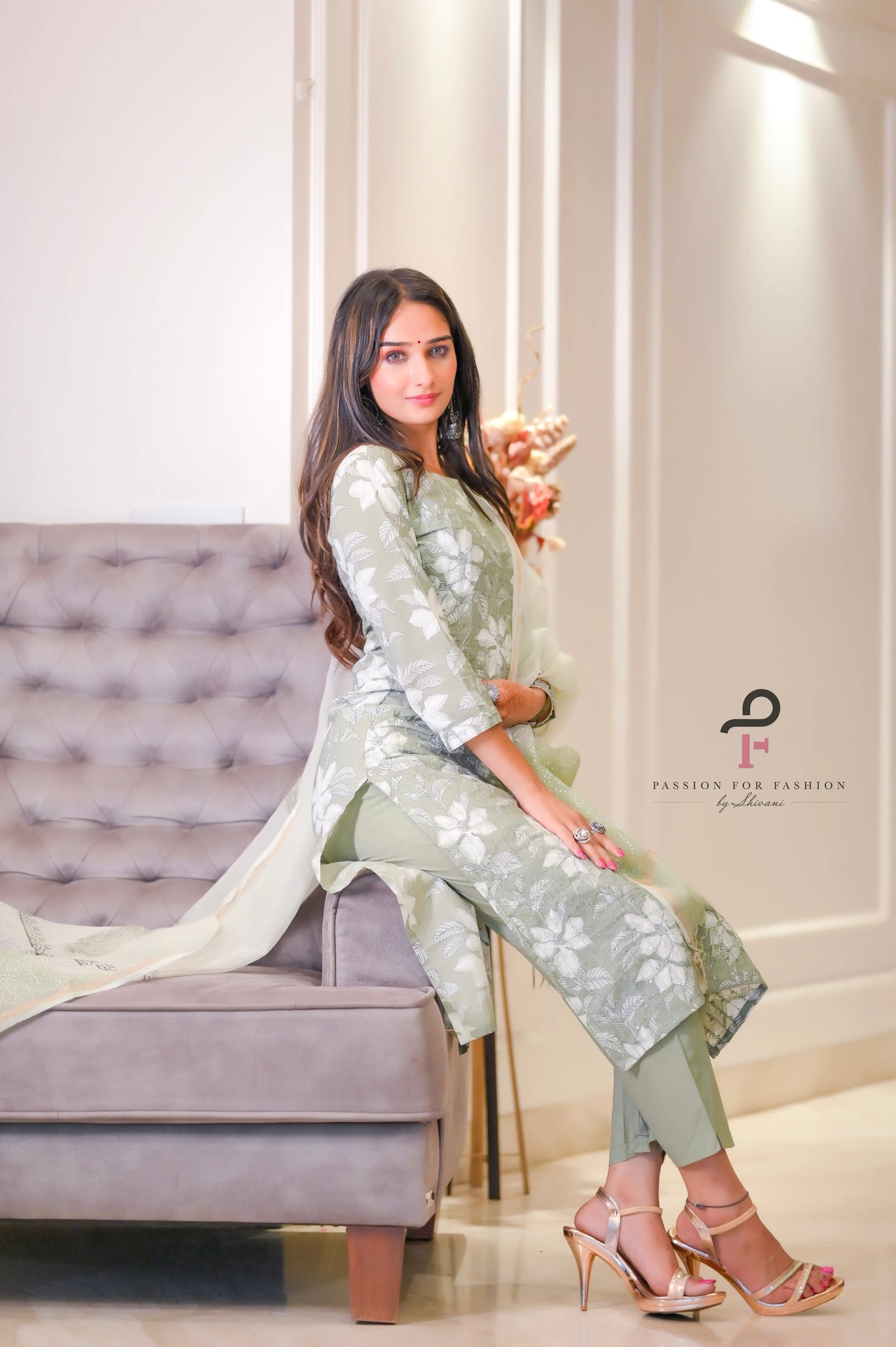 Blush Green Katha Work Meher Suit Set