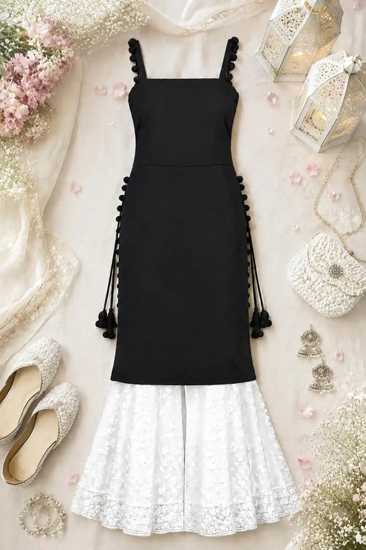 Abony Black Pom Pom Gulnaz Kurta