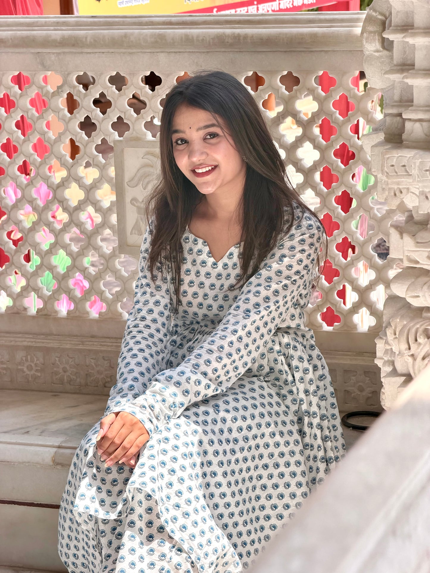 Meher Blue Floral Mulmul Suit Set