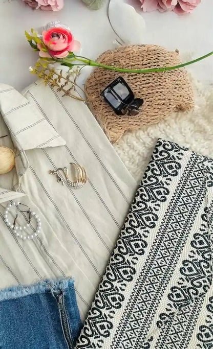Stripe Collar Cotton Kaftan - Passion for Fashion by Shivani