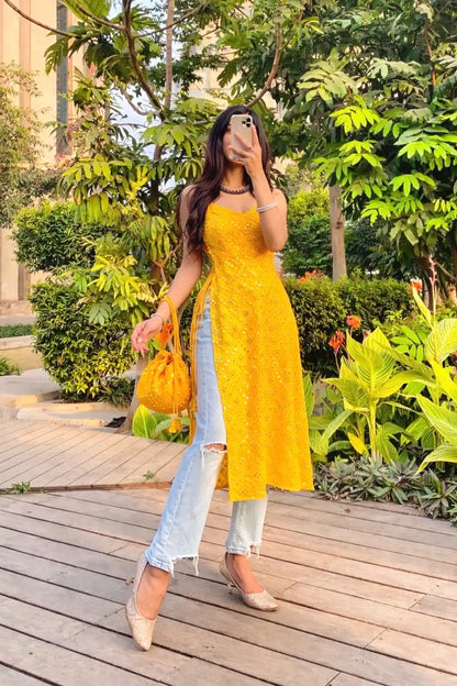 Sunrise Yellow Mirror Gulnaz Kurta