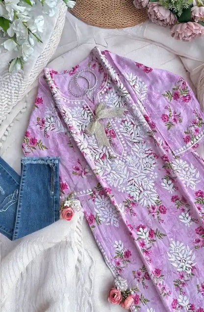Blush Pink Rangrez Mul Chikan Kurta - Passion for Fashion by Shivani