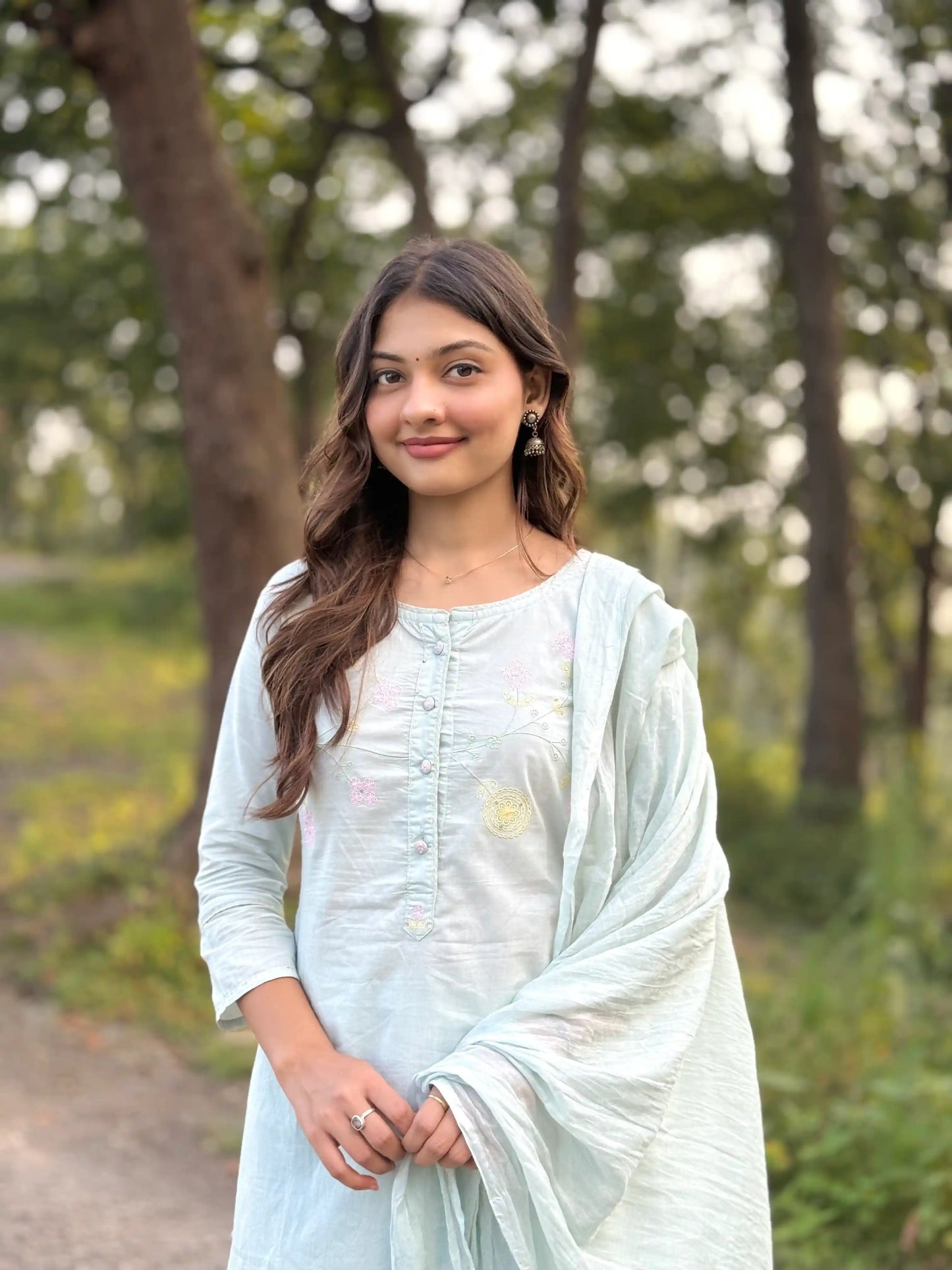 Pastel Aqua Blossom Kurta Set