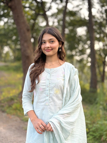 Pastel Aqua Blossom Kurta Set