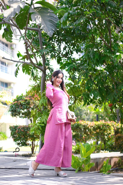 Rose Pink Textured Farsi Suit Set