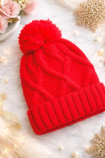 Handcrafted Red Knitted Wool Cap