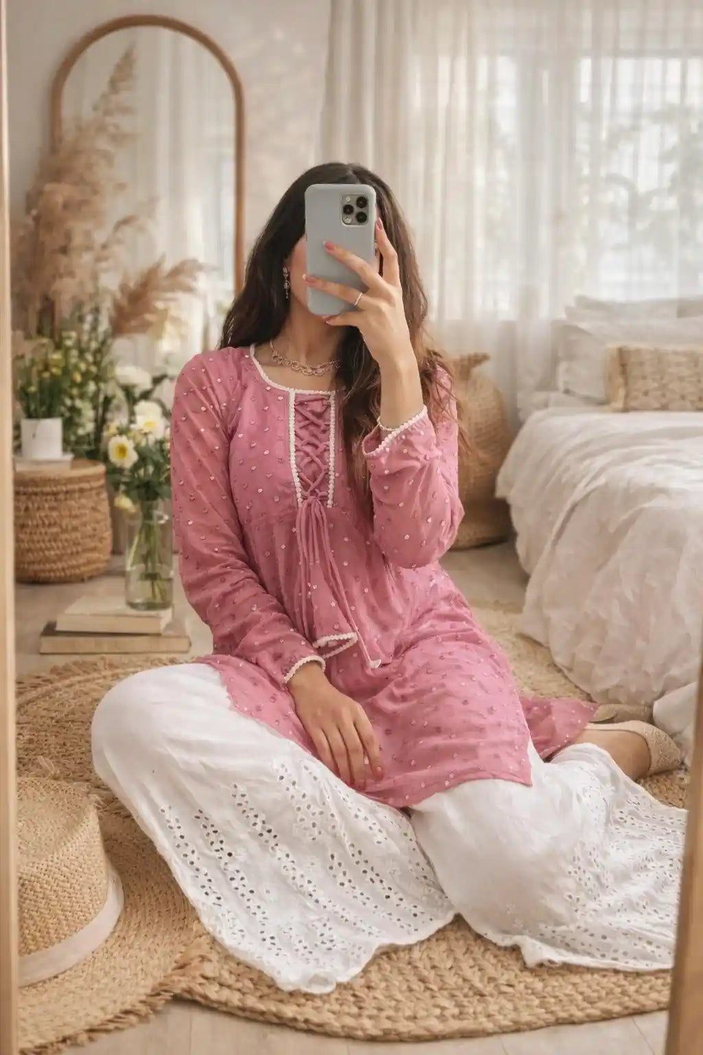Peach Dori Mirror Gulnaz Kurta