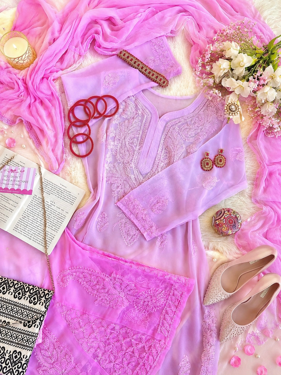 Blush Pink Nazakat Chikan Noor Set