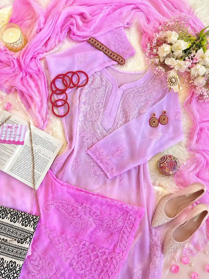 Blush Pink Nazakat Chikan Noor Set